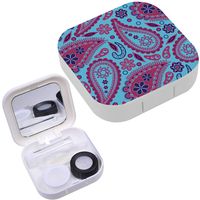 Portable Contact Lens Case Box Travel Kit Mirror + Bottle + Tweezers Container Holder [ Paisley Indian ]