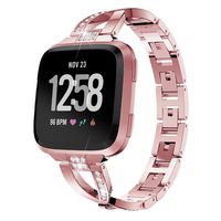 Mtozon Metal Bands Compatible with Fitbit Versa 2/Versa Lite/Versa for Women, Slim Bling Bracelet Rhinestones Breathable Wristbands, Rose Gold