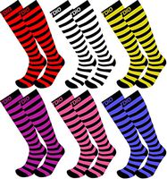 Plus Size Wide Calf 15-20mmHG 6-Pair Knee High Colorful Striped Compression Socks for Men & Women, 2XL/3XL