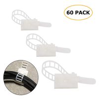 60 Piece 3 size Adjustable nylon cable Straps 3M Self-Adhesive Cable Clips with optional screw mount for cable management, 20 pieces each size(White)