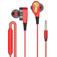 hudiemm0B Wired Earphone, Dual Moving Coil 3.5mm Wired in-Ear Earphone Heavy Bass Stereo Earbuds with Mic Red