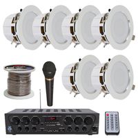 Lectronify 2-Ch. Bluetooth Home Audio Amplifier, (6) 4" 2-Way Ceiling/Wall Speakers, Unidirectional Handheld Dynamic Microphone and 250 ft. Speaker Wire