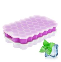 iReaydo 2-Pack(74 cubes) Ice Cube Trays, Easy-Release SiliconeIce and Flexible Trays with Removable Lid, BPA Free, Stackable (White & Purple)