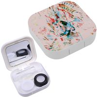 Portable Contact Lens Case Box Travel Kit Mirror + Bottle + Tweezers Container Holder [ Watercolor Ethnic Tribal ]