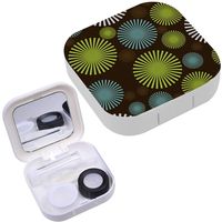 Portable Contact Lens Case Box Travel Kit Mirror + Bottle + Tweezers Container Holder [ Stylized Flowers ]