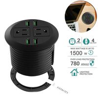 Desktop Power Grommet with USB,Recessed Power Socket with 2 AC Outlets and 4 USB Charging Ports. Desk Grommet Outlet 3 1/8in Hole,for Kitchen Table/Conference Room Outlet