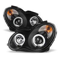 ACANII - For [Halogen Model] 2001-2007 Mercedes-Benz W203 C230 C240 C320 LED CCFL Black Projector Headlights Headlamps