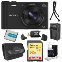 Sony DSC-WX350/B DSC-WX350 WX350 WX350B WX350/B DSCWX350B 18 MP Digital Camera with 20x Optical Image Stabilized Zoom and 3-Inch LCD (Black) 32GB Bundle with 32GB SD Card, Spare Battery + More