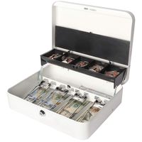 Jssmst Locking Large Metal Cash Box with Money Tray, Money Box with Key Lock, White, SM-CB0504L