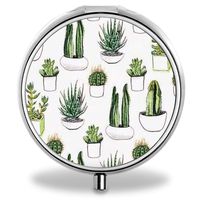 IMLONE Pill Organizer, Customized Cactus Pill Boxes with 3 Components and Mirror for Travelling and Daily Needs