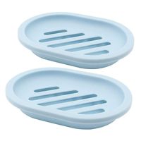 TOPSKY 2-Pack Soap Dish with Drain, Soap Holder, Soap Saver, Easy Cleaning, Dry, Stop Mushy Soap (Blue)