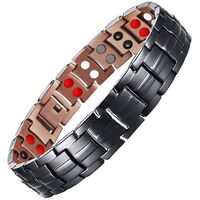 SBRTL Electroplated Black Copper Bracelet Men's Double Row Negative Ion Magnet Bracelet Adjustable Size Can Relieve Pain