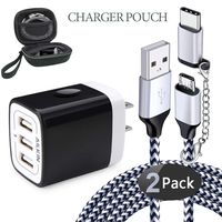 AILKIN Travel Charger Kits Pouch, Wall Plug, 2Pcs Micro USB Cables, 2 C Adapters, Protective Storage Cable, Best Gift Portable Carrying Case for Block Box, Android USB Cord, Airpods Bluetooth Earphone