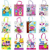 12 Medium Owl Design Party Gift Bags, Birthday Gift Bags - Set of 12 Happy Birthday Gift Bags