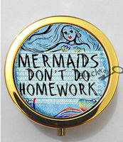 BlackKey Mermaids Dont Do Homework 3-Compartment Decorative Pocket Gift Box Case Organizer for Pill, Color 2 -21