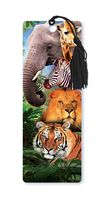 Dimension 9 3D Lenticular Bookmark with Tassel, Zoo Animals Featuring Elephant, Lion, and Tiger (LBM073)