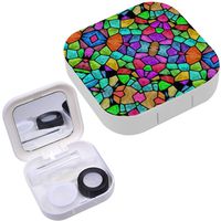 Portable Contact Lens Case Box Travel Kit Mirror + Bottle + Tweezers Container Holder [ Colorful Kaleidoscope ]