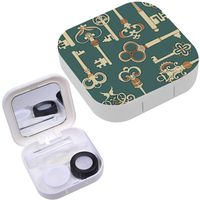 Portable Contact Lens Case Box Travel Kit Mirror + Bottle + Tweezers Container Holder [ Antique Keys ]