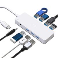 USB C Hub 7-Port, ICZI Type C to USB 3.0 Hub Compatible with Thunderbolt 3 Port for Chromebook Pixel, MacBook Pro, ASUS U4100, Surface Pro, Dell XPS15(2017) - White