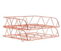 PAG 2 Packs Stackable Horizontal Metal File Letter Trays Organizer for Desk, Rose Gold