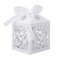 50pcs White Paper Candy Gift Box Laser Cut Wedding Favor Love Heart Party Decor Party Supplies tokoeasy