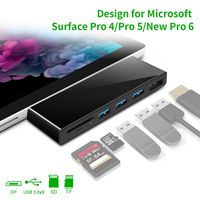 Surface Pro USB Hub Adapter Docking Station, Rocketek 6-in-1 USB 3.0 Hub Adapter Dongle with Surface Pro Dock Station Display Port, 3 USB 3.0 Ports, TF SD Card Reader for Surface Pro 6/Pro 5/Pro 4 Hub