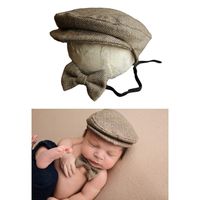 Newborn Newsboy Hat and Bow Tie Set, Photography Prop (Brown)