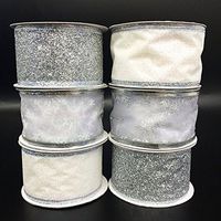 4 Rolls Assorted Patterns Classic Christmas Decorations Ribbons (2"W x 9FT Each), White/Silver