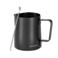 Milk Frothing Pitcher 350ml/12oz Steaming Pitchers Stainless Steel Milk Coffee Cappuccino Latte Art Barista Steam Pitchers Milk Jug Cup with Decorating Art Pen, Black