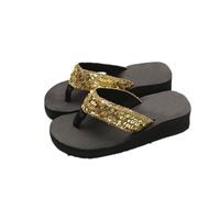 Hemlock Sequins Slipper Flip Flops, Women Bohemia Floral Beach Slippers Thongs Slippers Anti Slip Flip-Flops (US:5.5, Gold)