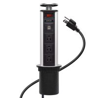 UL Approval Pop Up Power Socket Outlet with 2 USB JACKYLED Retractable Hidden Recessed Power Strip Charging Station 3 AC Outlets 6.5FT Extension Cord for Kitchen Office Desk Conference Counter Island