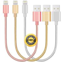 CableCord Short Nylon Braided USB Lightning Charging Cable/Data USB Compatible for iPhoneX Case /8/8 Plus/7/7 Plus/6/6s Plus,iPad Mini- Silver, Gold, Pink, 8-inch, 3-Pack