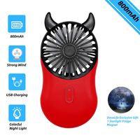 DecoLife Cute Personal Mini Fan, Handheld & Portable USB Rechargeable Fan with Colorful LED Light, Noise-Free and 3 Adjustable Speeds, Cute Devil