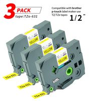 Label Orison 3PK TZe-631 Label Tapes Compatible with Brother P-Touch Laminated TZ631 TZo631 use for PT-H110 PT-D210 PT-D400 PT-D600 Black on Yellow 0.47 Inch x 26.2 ft (12mm x 8m)