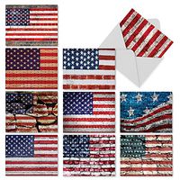 10 Assorted Thank You Note Cards 4 x 5.12 inch Featuring American Flag - ‘Flag Day' Patriotic Thank You Cards with White Envelopes - Star and Stripes Motif Depicted on Brick Walls M3013