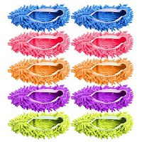 JHION 5 Pairs (10 Pieces) Multi-Function Dust Duster Mop Slippers Shoes Cover, Soft Washable Reusable Microfiber Foot Socks Floor Cleaning Tools Shoe Cover
