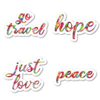Hope Peace Just Love Go Travel Sticker Pack Watercolor Stickers - 4 Pack - Laptop Stickers - for Laptop, Phone, Tablet Vinyl Decal Sticker (4 Pack) S211205