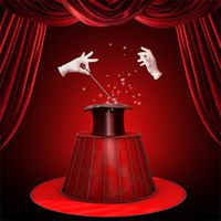 Leowefowa 5X5FT Vinyl Red Curtain Backdrop Making Magic Trick White Gloves Black Hat Shining Spots Theater Show Interior Abstract Photography Background Baby Kids Adults Photo Studio Props