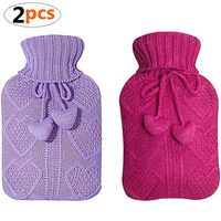 HAICHEN TEC Premium Classic Rubber Hot Water Bottle and Knit Cover w/Pom Pom Decor, Great for Warmth Ease Aches Pains and Menstrual Cramps, Aid Comfort Sleep, Ideal Xmas Gift (2 Liters, Cream Color)