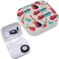 Portable Contact Lens Case Box Travel Kit Mirror + Bottle + Tweezers Container Holder [ Grunge Guitar ]