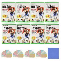 Fujifilm Instax Mini Instant Film, 2x10 Shoots x8 Pack (Total 160 Shoots) + withC Microfiber Cleaning Cloth+ Free 80PCS Sticker for Fuji Mini 90 8 70 7s 50s 25 300 Camera SP-1 Printer