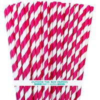 Paper Straws - Hot Pink White - Striped - 100 Pack - Outside the Box Papers Brand