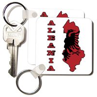 3dRose The flag of Albania in the outline map and name of the country Albania - Key Chains, 2.25 x 4.5 inches, set of 2 (kc_55498_1)