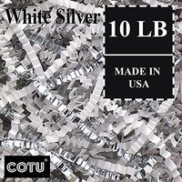 10 LB Premium White Silver Metallic Mix Crinkle Shred Gift Basket Shred Crinkle Paper Filler Bedding by COTU (160 oz)