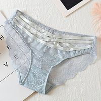 Bikini Cotton Womens Thong Underwear Lace Trim Soft Sexy Lingerie Panties Set