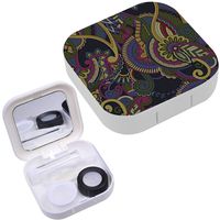 Portable Contact Lens Case Box Travel Kit Mirror + Bottle + Tweezers Container Holder [ Paisley Ethnic Design ]