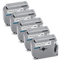 Mata1 Label Tape Refills (Black Print on White, 12mm x 8m, 5 Pack), Compatible with Brother PT-65/70/70BM/70SR/80/85/90 Label Makers, Non-Laminated M Tape Replacement Cartridges, Self-Adhesive Tape