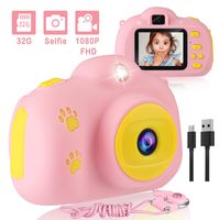 Kids Camera, Aimason Digital Video Camera for Kids, 1080P FHD Kids Shockproof Video Camcorder with 2 Inch IPS Screen, 8MP Selfie Len, and 32GB SD Card Gift for 3 4 5 6 7 8 9 10 Year Old Girls - Pink