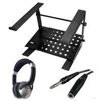 Ultimate Support JSLPT200 Multi-Purpose Laptop/DJ Stand with Stand Alone Base + On-Ear DJ Headphones + Headphone Extension Cable + Deluxe Accessory Bundle
