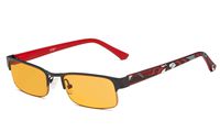 Eyekepper Computer Gaming Reading Glasses with Optical Frame and UV400 Reduces Eyestrain-96.9% Blue Light Blocking Orange Tinted Small Lens-Sleep Better Readers Men Women(Black/Red, 0.50)